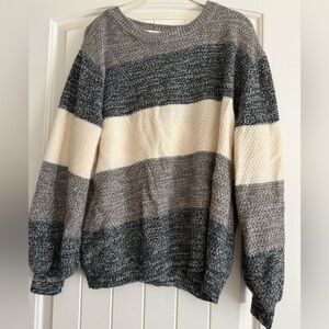 Zenana Outfitters Gray and Cream Striped Sweater
